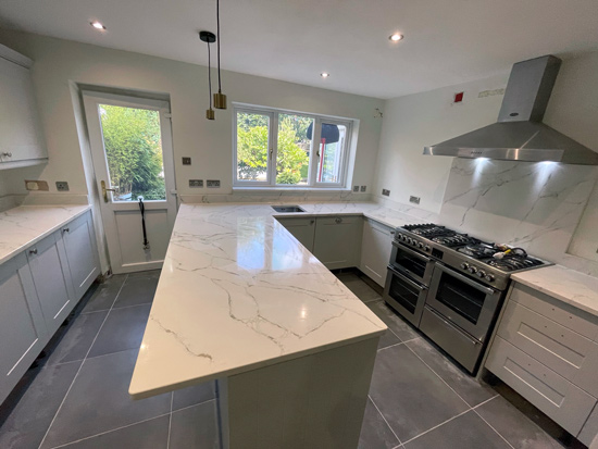 quartz kitchen worktops white marbling modern interior home